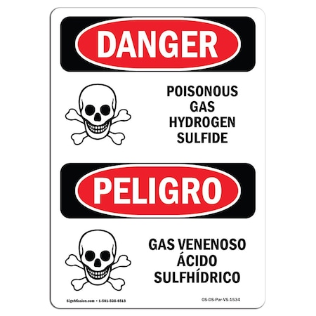 Signmission Safety Sign, 18" Height, Rigid Plastic, Poisonous Gas Hydrogen Sulfide With Symbol, Span OS-DS-P-1218-VS-1534